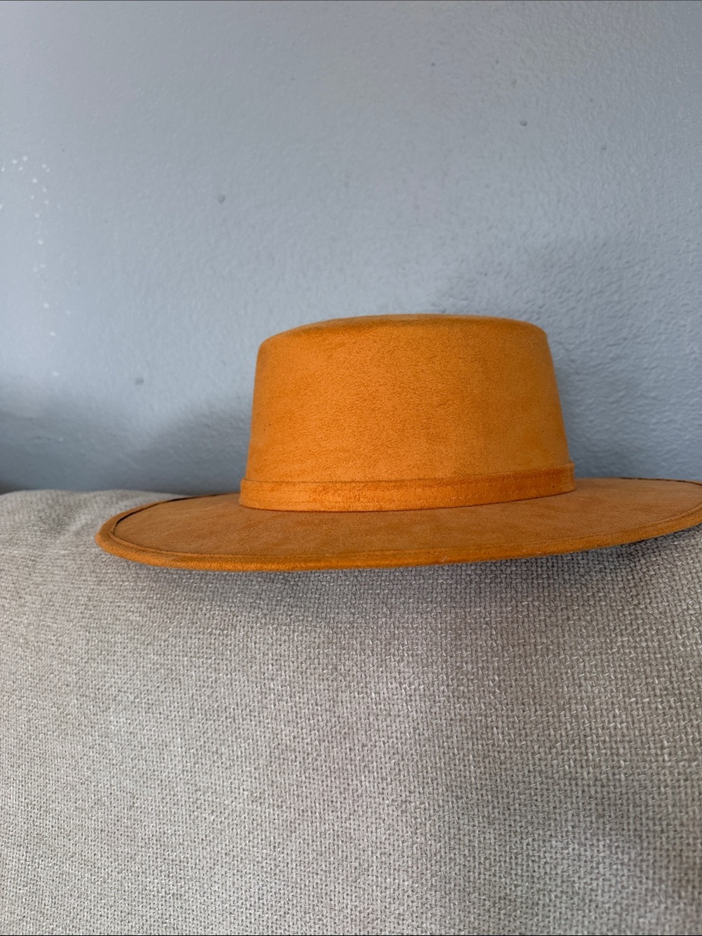 Wide-Brim Suede Fedora Hat - Orange